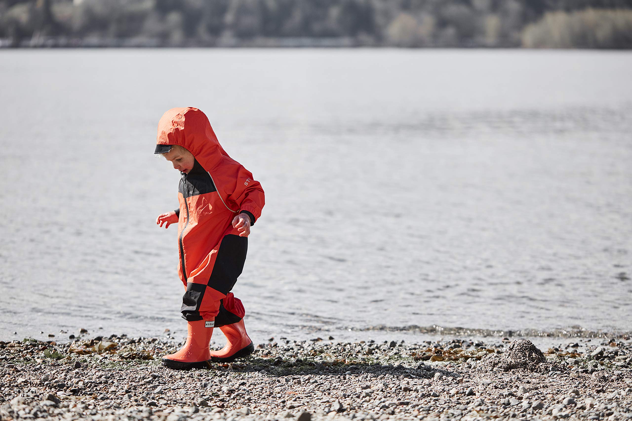 Stonz Rain Suit - Toddler & Kid One Piece Outdoor Coverall with Hood - Waterproof Kid Clothes with Reflective Seams - Image 4