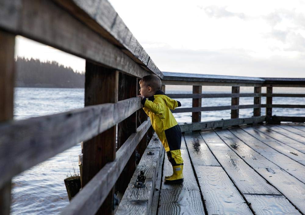 Stonz Rain Suit - Toddler & Kid One Piece Outdoor Coverall with Hood - Waterproof Kid Clothes with Reflective Seams - Image 6